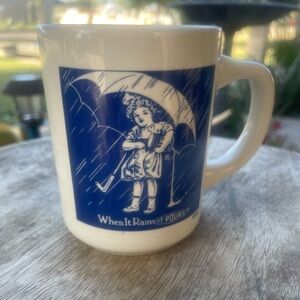 Vintage Morton salt coffee tea mug Blue and White Japan